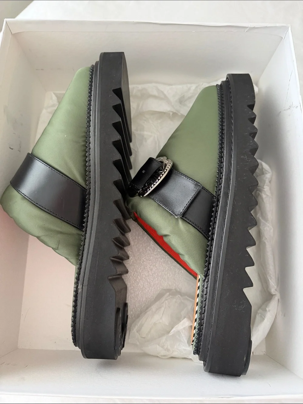TOGA Virilis AJ 1357 Olive Nylon Slip-on Buckle Mules Men’s EU 45 / US 12